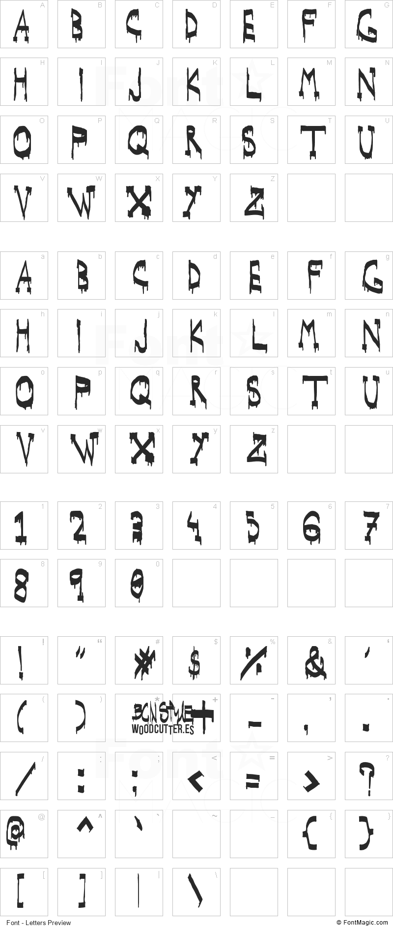 Woodcutter BCN Style Font - All Latters Preview Chart